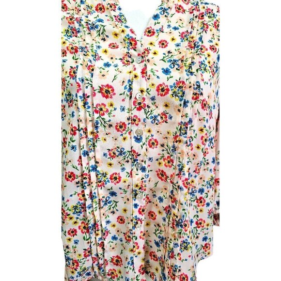 Nanette Lepore baby pink floral peasant button down ballon 3/4 sleeve top size M - Picture 5 of 7
